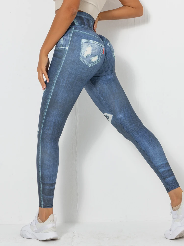 Butt Lifting Leggings Women Booty Scrunch Tights 3D Printing Yoga Pants Girl High Waist Running Pants Imitation Jeans Leggings