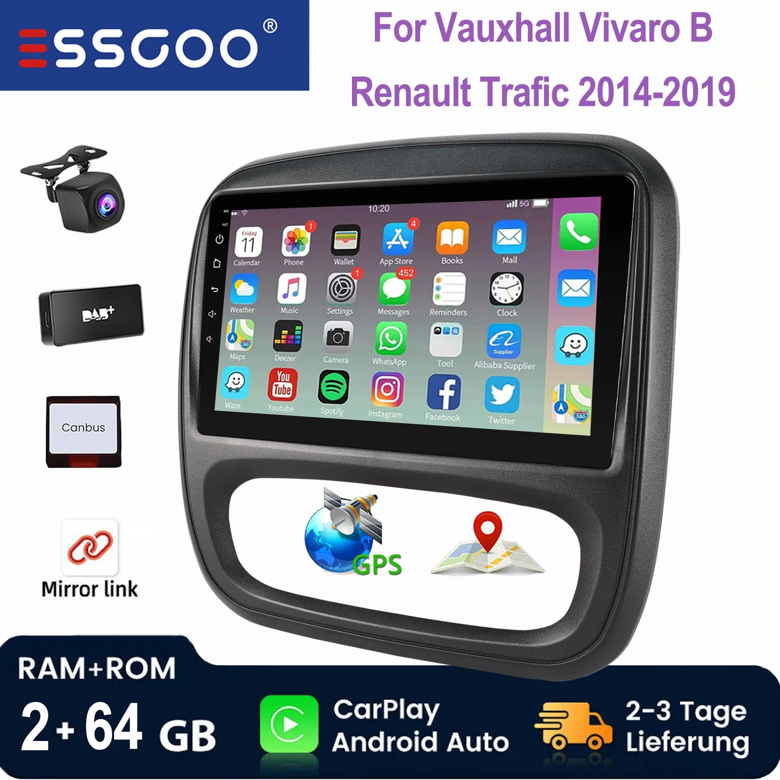 Haudio 9" Double Din Car Stereo With Wireless Apple CarPlay/Android Auto, HD Touchscreen Car Radio With Octa-Core, Mirror Link, 4 64GB, BT 5.1, Backup Camera, GPS, FM/AM Radio For All Vehicles - View #5