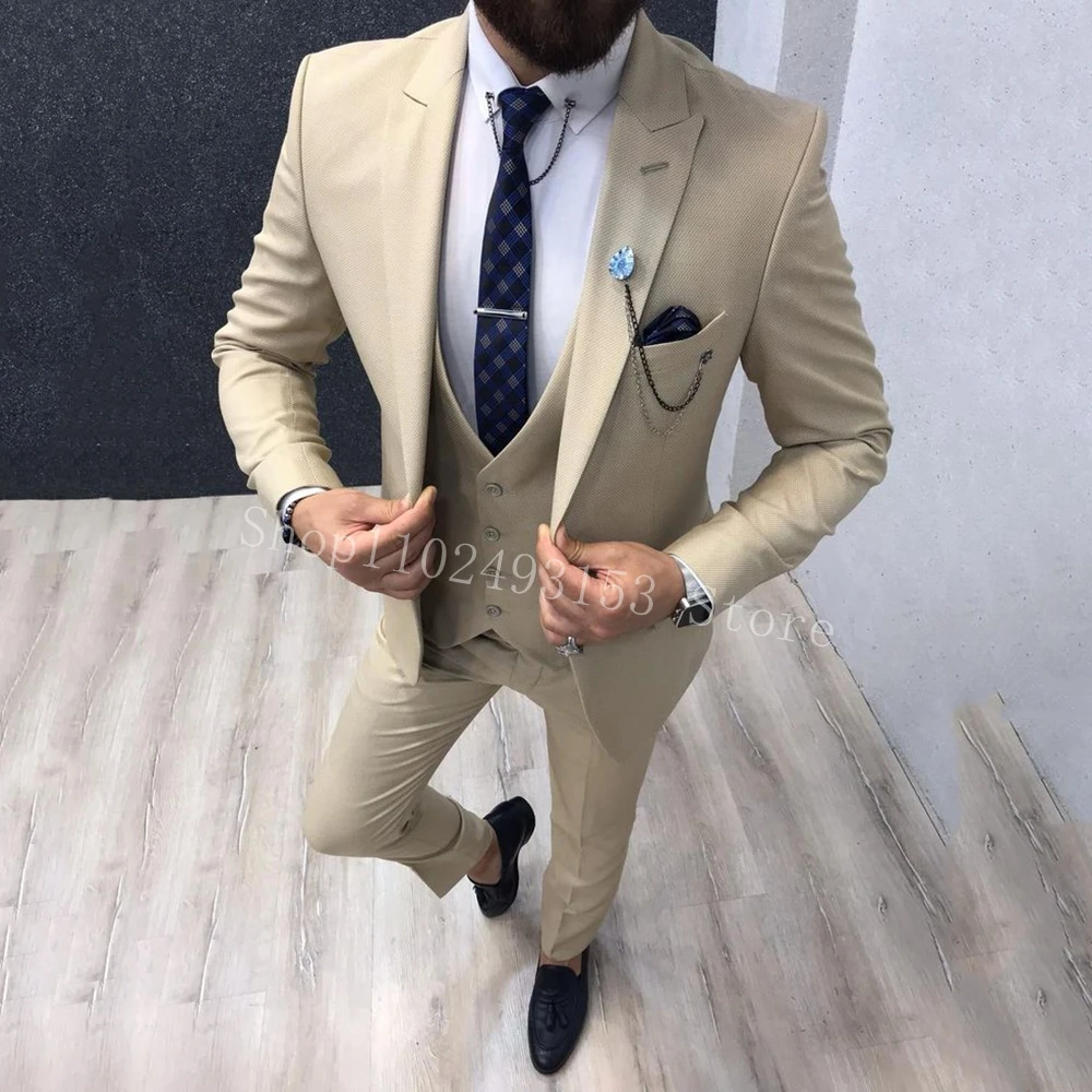 Tailor Made Suits For Men 3 Pieces Slim Fit Formal Elegant Business Bridegroom Wedding Suits (Blazer+Vest+Pants) Costume Homme