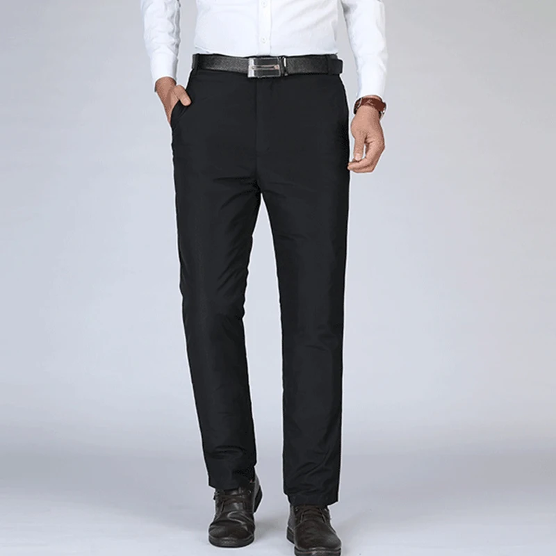 

2022 Men's Winter Detachable Liner White Duck Down Padded Pants Business Casual Winter Thicken Warm Trousers Trendy Elegant