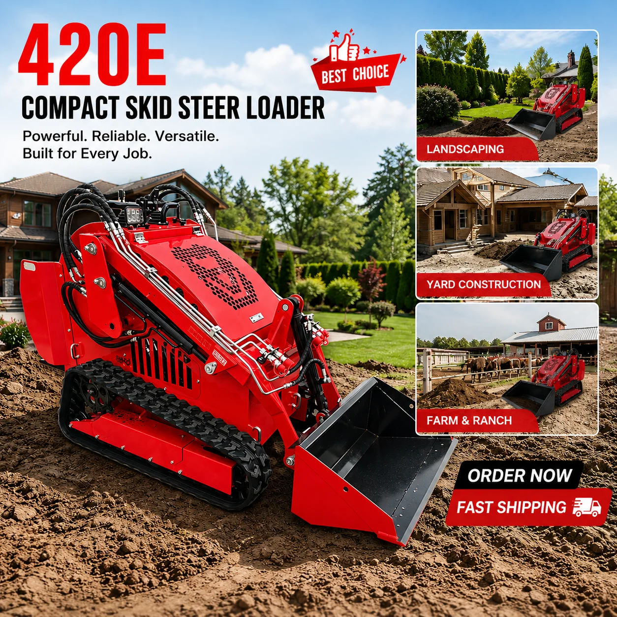 420E Kompakter Mini-Kompaktlader mit Standplattform, 23 PS, für Landwirtschaft, Landschaftsbau und Materialtransport