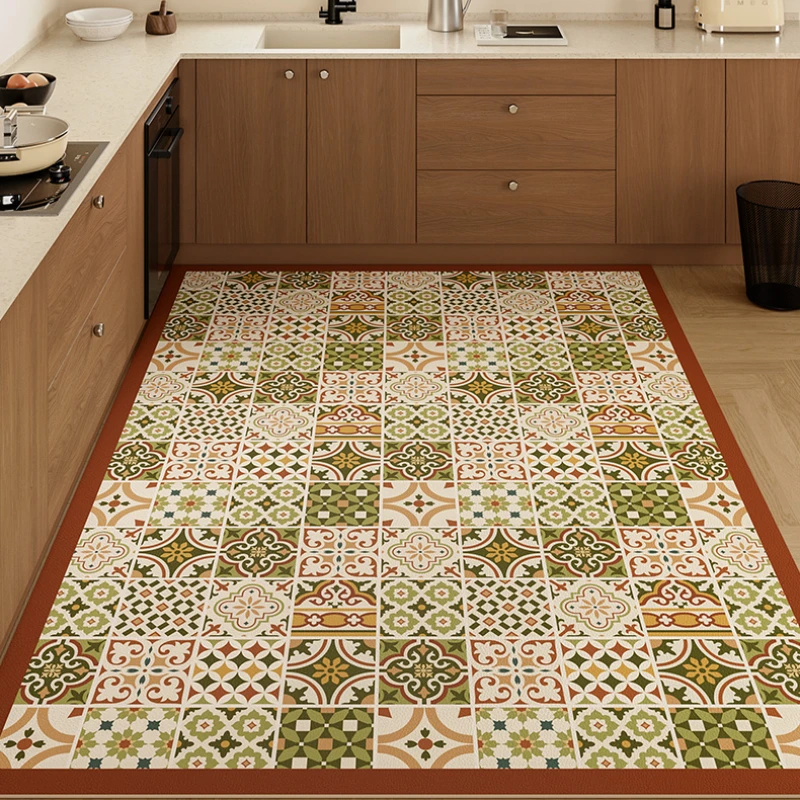 Kitchen Rug Large Area Waterproof Oil-proof PVC Leather Carpet for Living Room Home Decoration Retro Pastoral Door Mat ковер 러그
