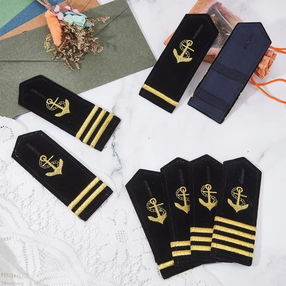 4 Pairs Shoulder Boards Uniform Epaulets Gold Anchor Hardboard Captain Navy Epaulettes Pilot Epaulettes for Cosplay Party