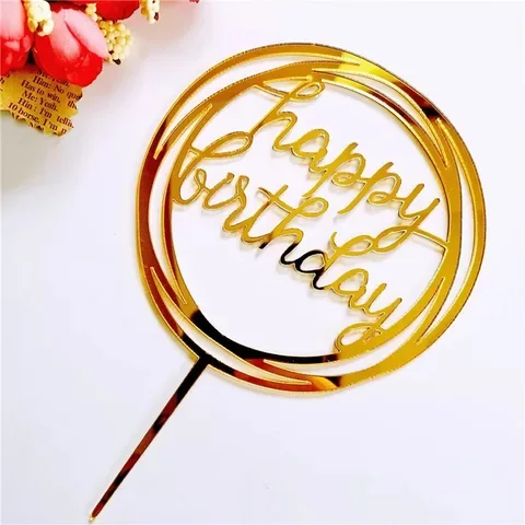 

Gold Silver Cake Topper Happy Birthday Acrylic Cake Top Insert Decoration For Event Party Cake Decorating Supplies