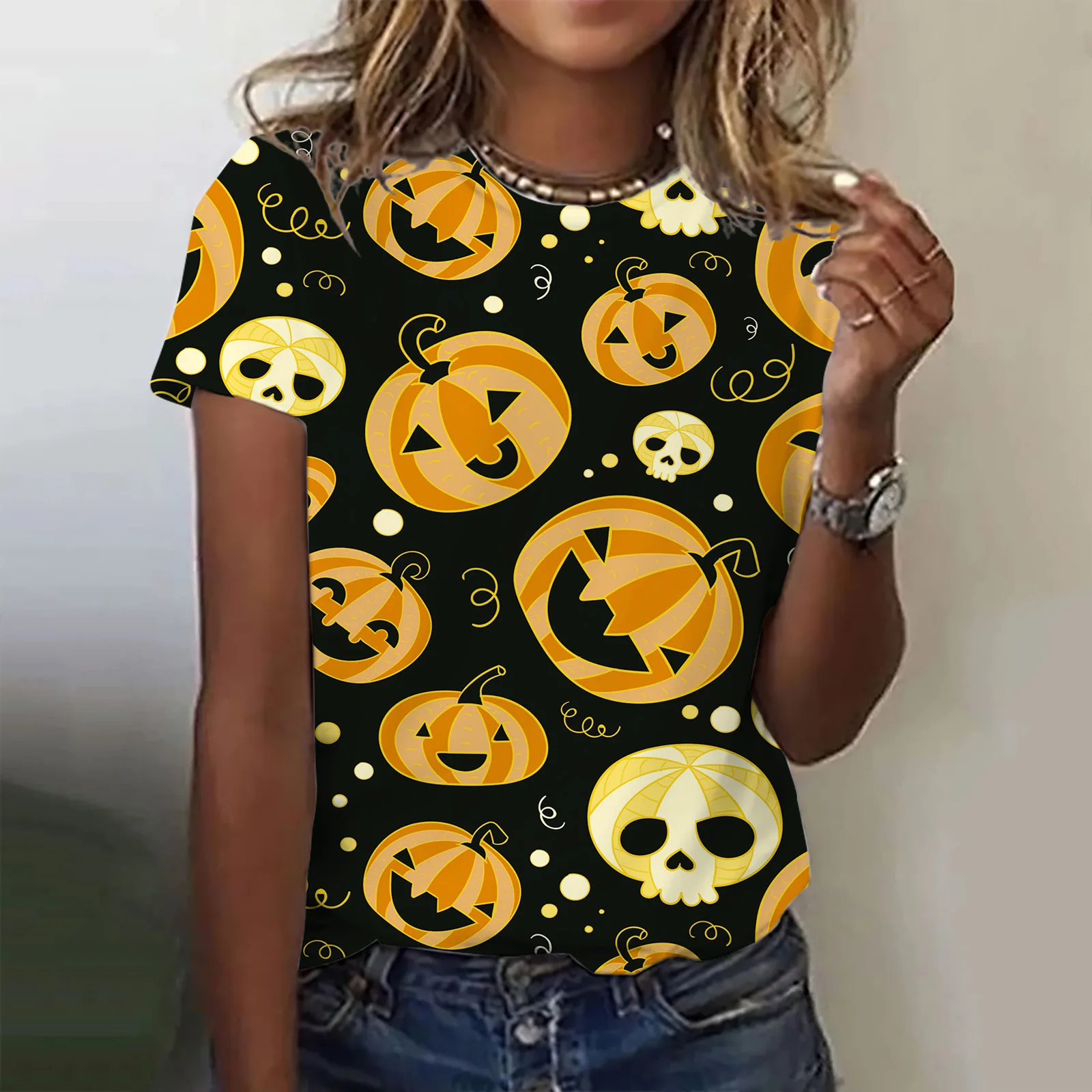 

Girls T-shirt Women's T-shirt O-Neck 3D Cute Halloween Animal Print T-shirt Kawaii Women's Short Sleeve Casual festival Top Tees