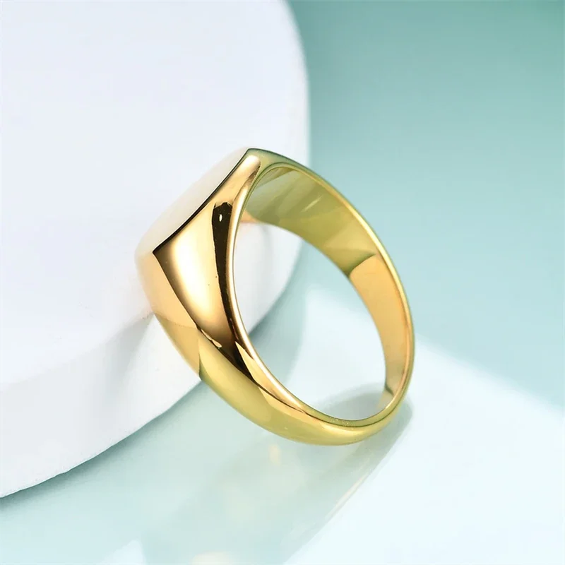 Retro Flat Oval Gold Color High Polished Ring for Men stainless steel Designer Ring Jewelry Rock Hiphop Accessories Unisex Gift