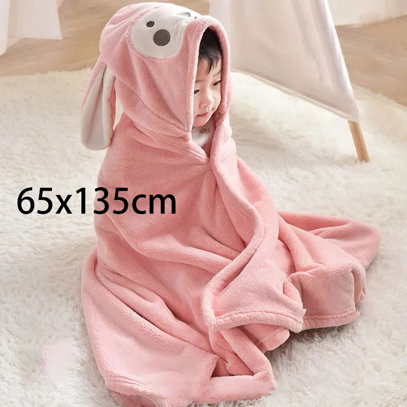 Children's Bath Towel Coral Velvet Baby Baby Hooded Large Towel Soft Absorbent Beach Cartoon with Hat Bucket Tent Bathrobe