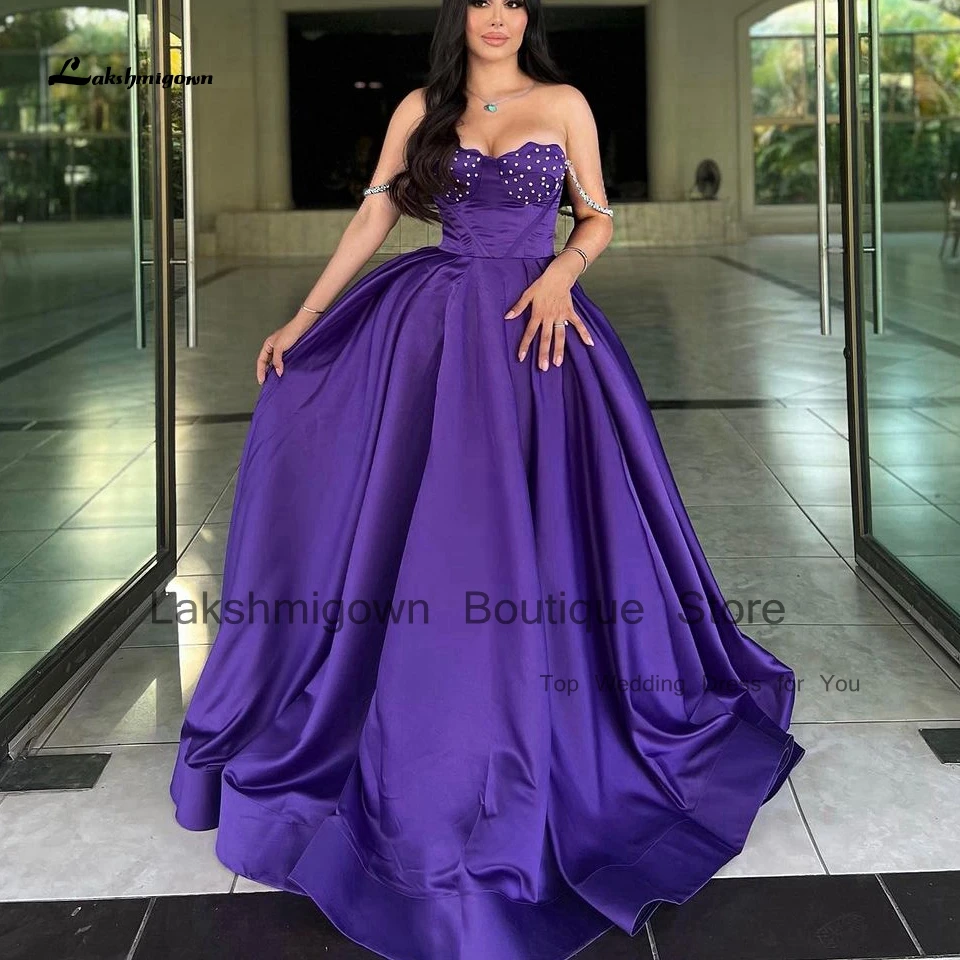

Lakshmigown Purple Satin Long Evening Gowns 2024 Vestido Largo A Line Elagent Women Wedding Guest Party Dresses