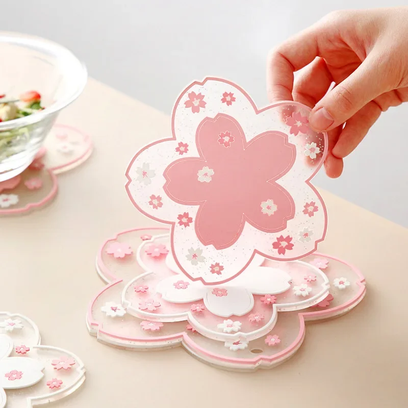 Mouse Pad Coaster Craft Cutting Mat Office Supplies Set Kawaii Cherry Blossom Desk Mat Coffee Cup Coaster Heat Insulation Table Mat For Tea Milk Mug Home Decors Office Desk Organizer