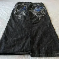 2024 American Retro Jeans Y2K Big Pattern Trousers Loose Jeans Gothic High Waist Wide Pants Street Wear Trousers 2