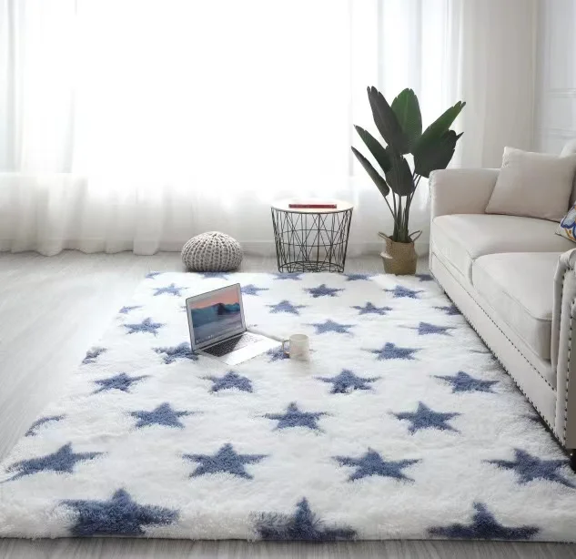 Floor Mat Long Hair Tie-Dyed Silk Carpet Home Living Room Bedroom Full Bed Side Bay Window Carpet Floor Mat Door Mat Absorbent Foot