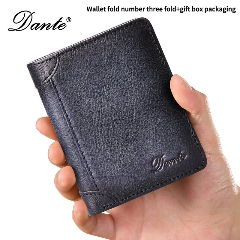 Men's Genuine Leather RFID Blocking Vertical Tri-fold Vintage Cowhide Wallet