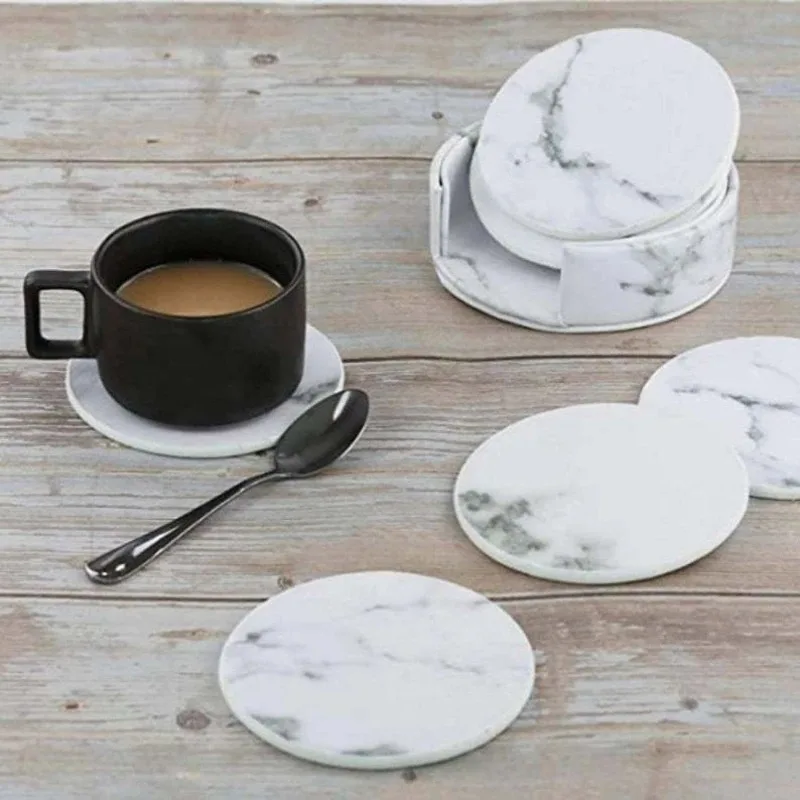 6PCS-Hot-Sale-PU-Leather-Marble-Coaster-Drink-Coffee-Cup-Mat-Easy-To ...