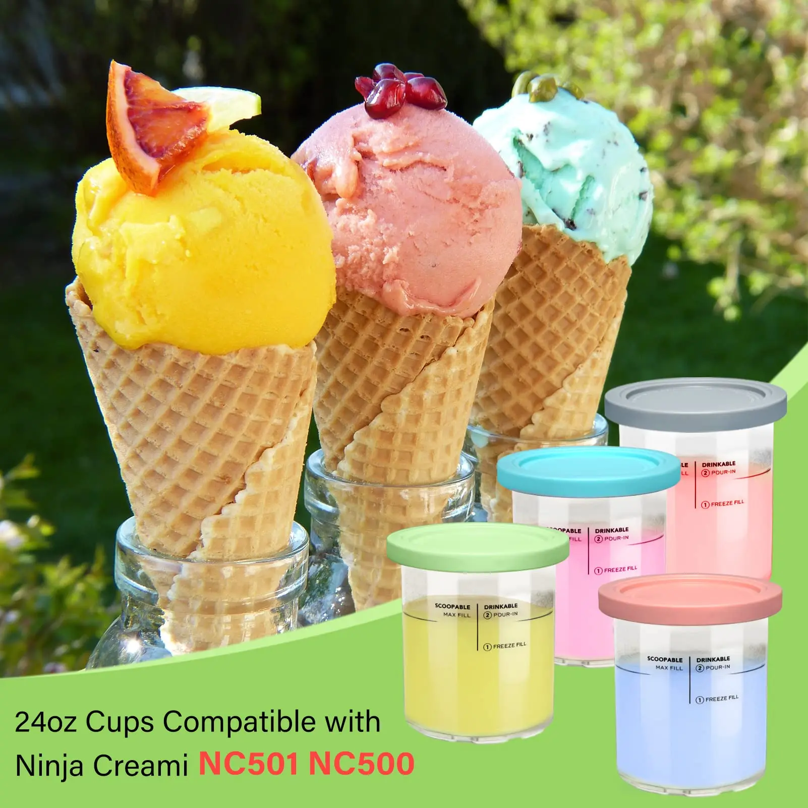 Ninja CREAMi Deluxe Pints and Lids 2 Pack, Compatible with NC500
