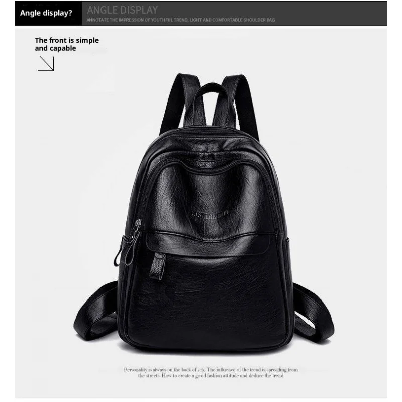 2025 Women'S Backpack Korean Edition Book Large Capacity Soft Leather Backpack