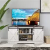 TV Stand, Storage Cabinet with Sliding Barn Doors and Adjustable Shelves, Modern 28”H, Sargent Oak 1