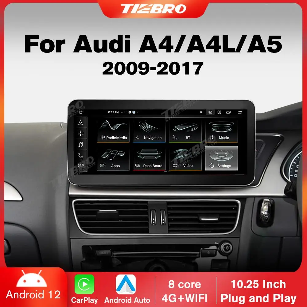 

TIEBRO 10.25" Android 12.0 Car Radio For Audi A4 A4L A5 RHD 2009-2017 Touch Screen GPS Carplay Multimedia Player Bluetooth