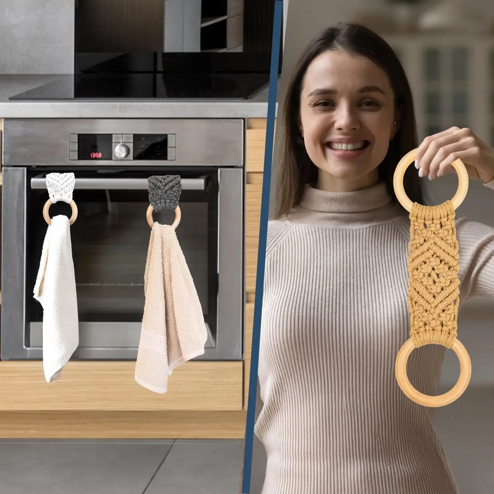 Handmade Macrame Towel Holder Dish Towel Ring Easy-to-hang Kitchen Holder Crochet Hanging Towels Versatile Decorative