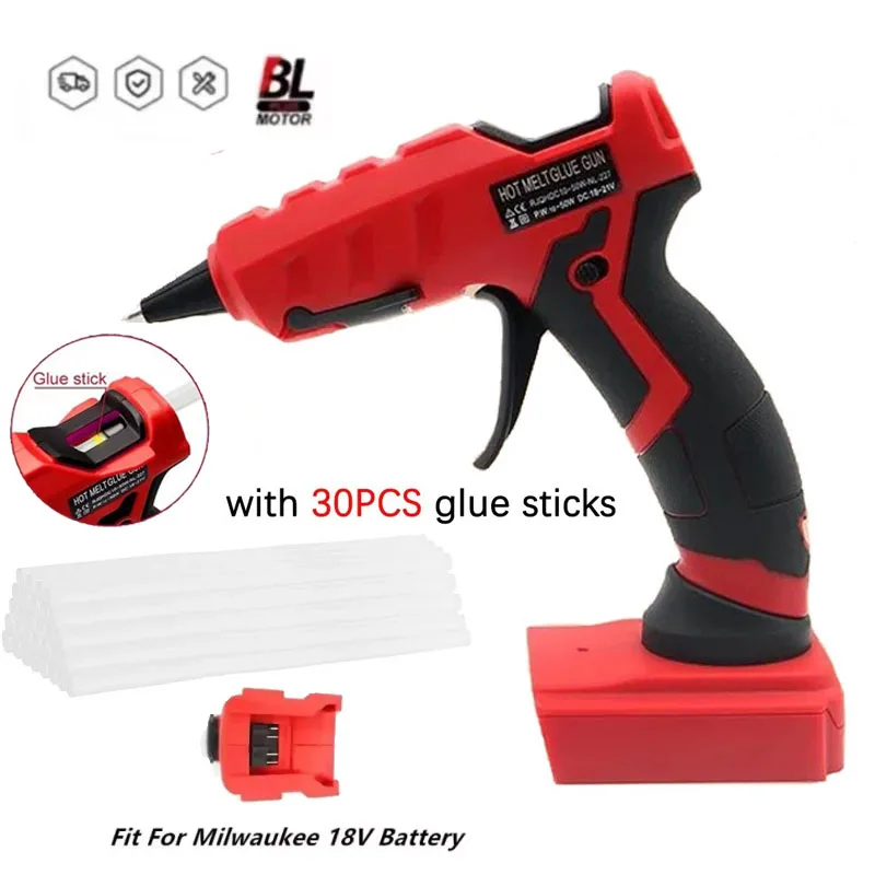 Cordless Hot Glue Gun 30pcs 7mm Sticks 30s Quick Preheat for Milwaukee 18V Battery Arts Crafts DIY No Battery hot melt glue gun,hot glue gun,cordless glue gun