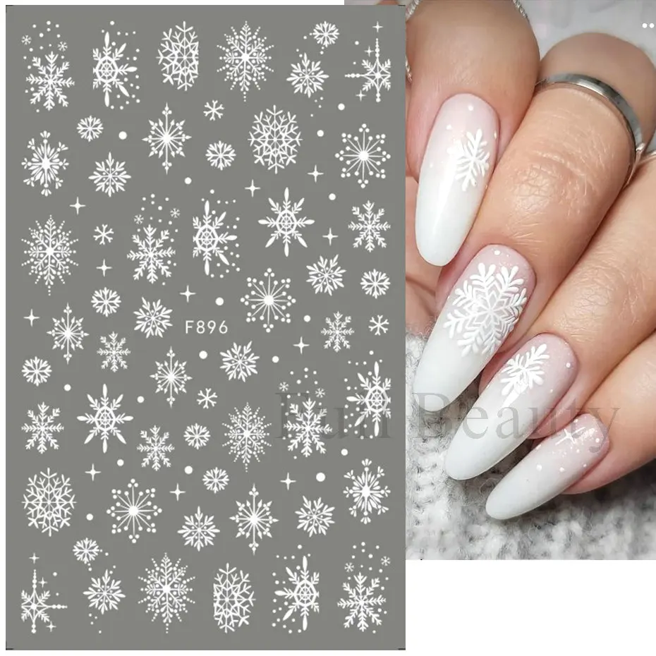 Nail Stickers Nail Art Decoration Nail Decals 3D Snowflake Nail Art Decals White Christmas Designs Self Adhesive Stickers New Year Winter Gel Foils Sliders Decorations LAF895