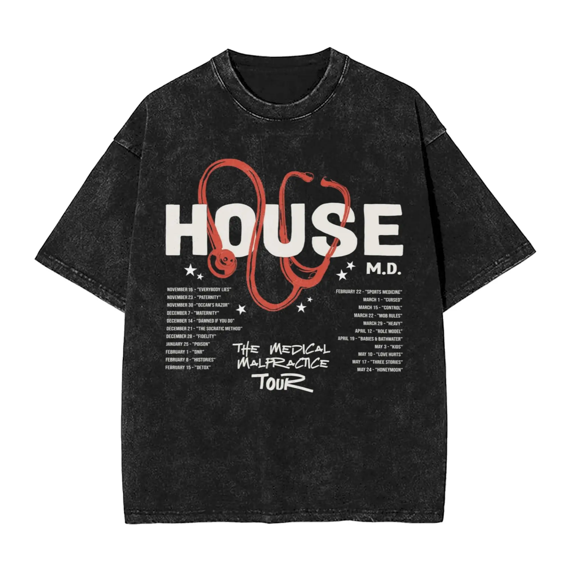 Dr Wilson House MD blaue Flammen Herren-T-Shirts, gewaschenes Humor-T-Shirt, kurzärmelige T-Shirts mit Rundhalsausschnitt, Sommerkleidung aus reiner Baumwolle