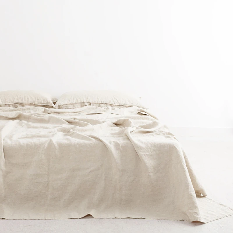 1 Flat Sheet and 2 Pillowcases,Pure Linen Sheet Set,Eco-Friendly, Single Double Queen King Size Flatsheet Set,White Home Bedding 5