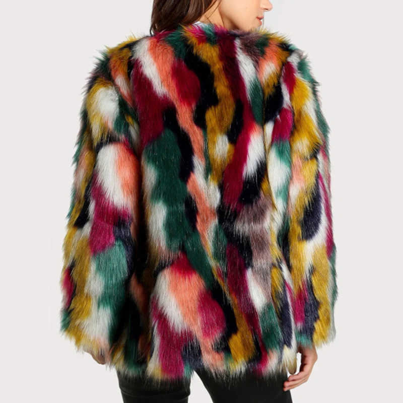 Colorful Fur Jacket Women 2023 Autumn Winter Long Sleeve Fluffy Top Faux Fur Coat Hairy Shaggy Outwear Fashion Streetwear