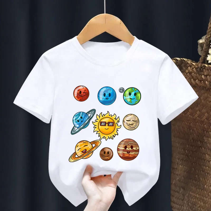 Hot Sale Planets Solar System Print Cartoon Kids T shirt Astronaut