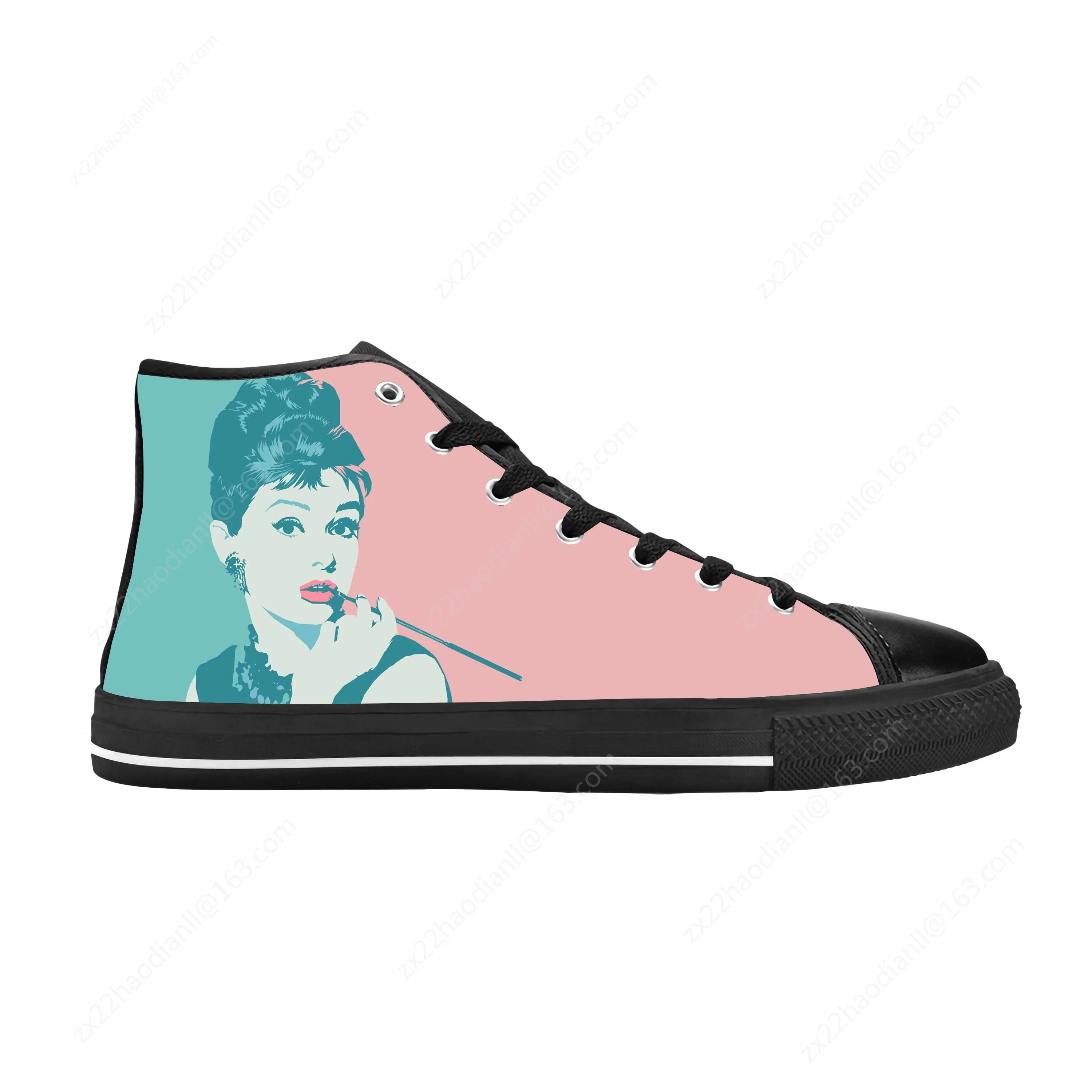 Hot Audrey Hepburn Movie Star Actor Cute Fashion Casual Cloth Shoes High Top Comfortable Breathable 3D Print Men Women Sneakers