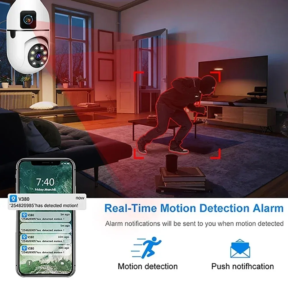 8M E27 Bulb WiFi Surveillance Camera Dual Lens Indoor Monitoring V380 pro App Security Video Monitoring Camera 6