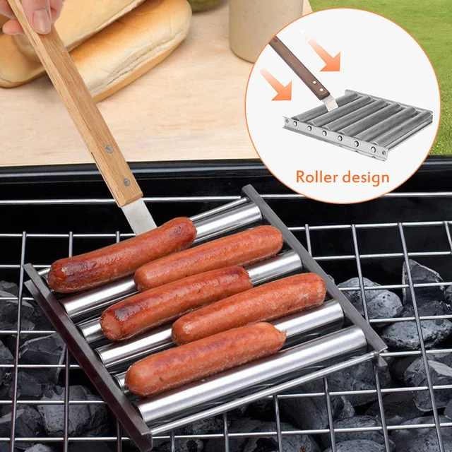 Bbq Szerszám Kolbászgörgő Rozsdamentes Acél Hot Dog Roller Grill Állvány Kültéri Kemping -Barbecue Kellékek Konyhai Tartozék - Image 2
