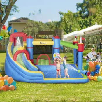 6-in-1 Inflatable Bounce House Outdoor Toy, Inflatable Water Slide for Kids 1