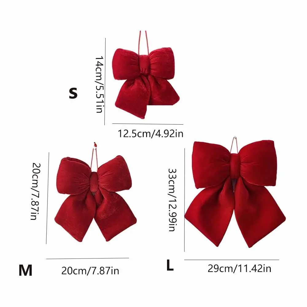 Flannelette Christmas Red Bowknot Pendant Vintage Soft Textured Christmas Tree Decoration S/M/L 3D Bowknot Hanging Pendant