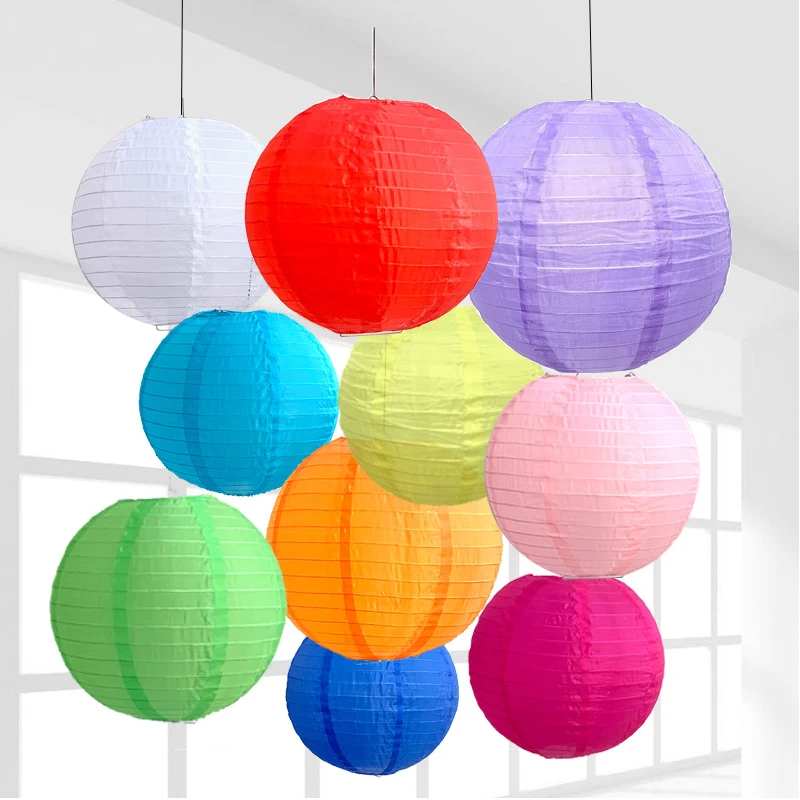 Paper Lantern Round Chinese Paper Lanterns Birthday Wedding Decor Gift Craft DIY Lampion Hanging Lantern Ball 10/15/20/25/30cm