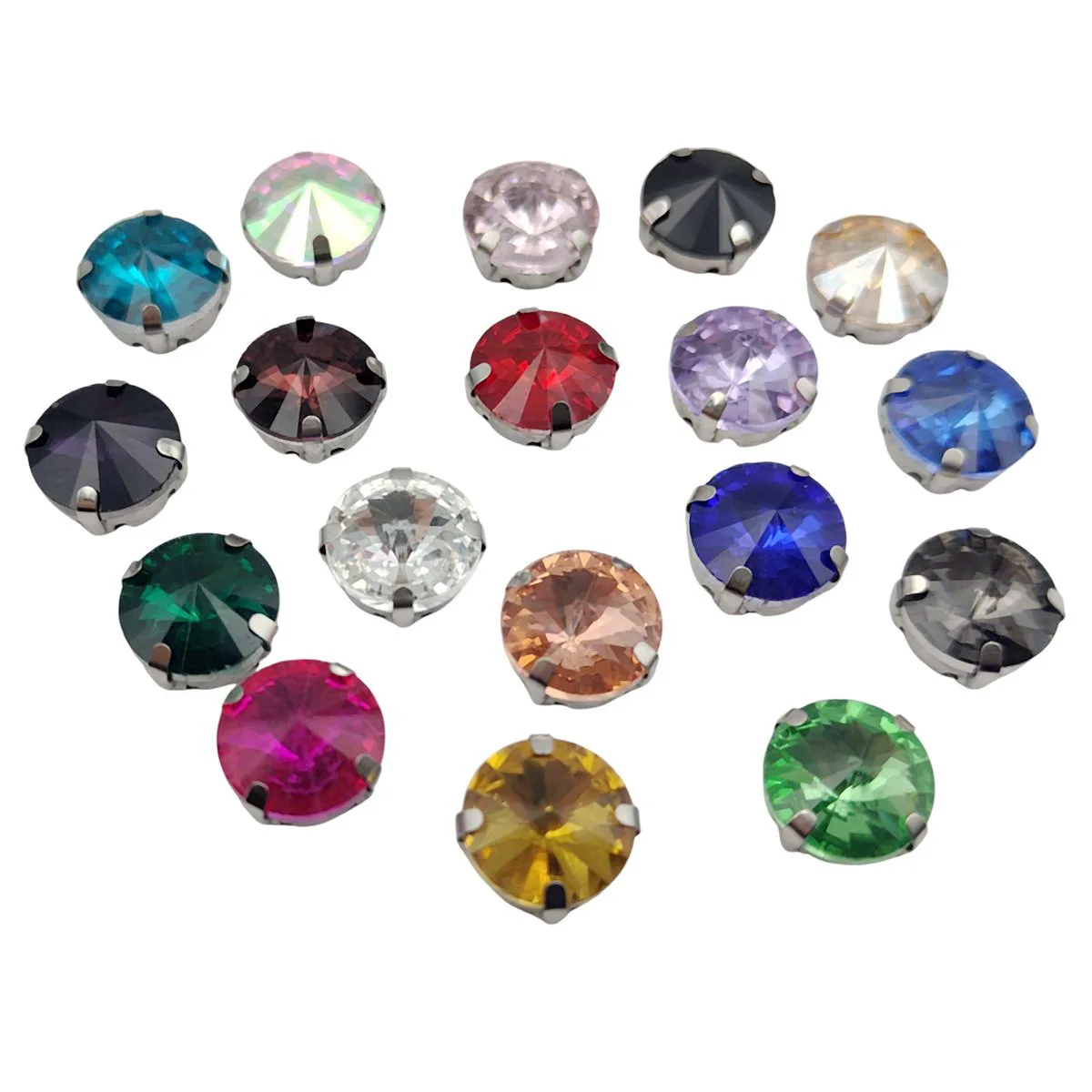 Sew On Rhinestones Satellite / Round Shape Glass With Claw Silver Metal Base For Needlework
