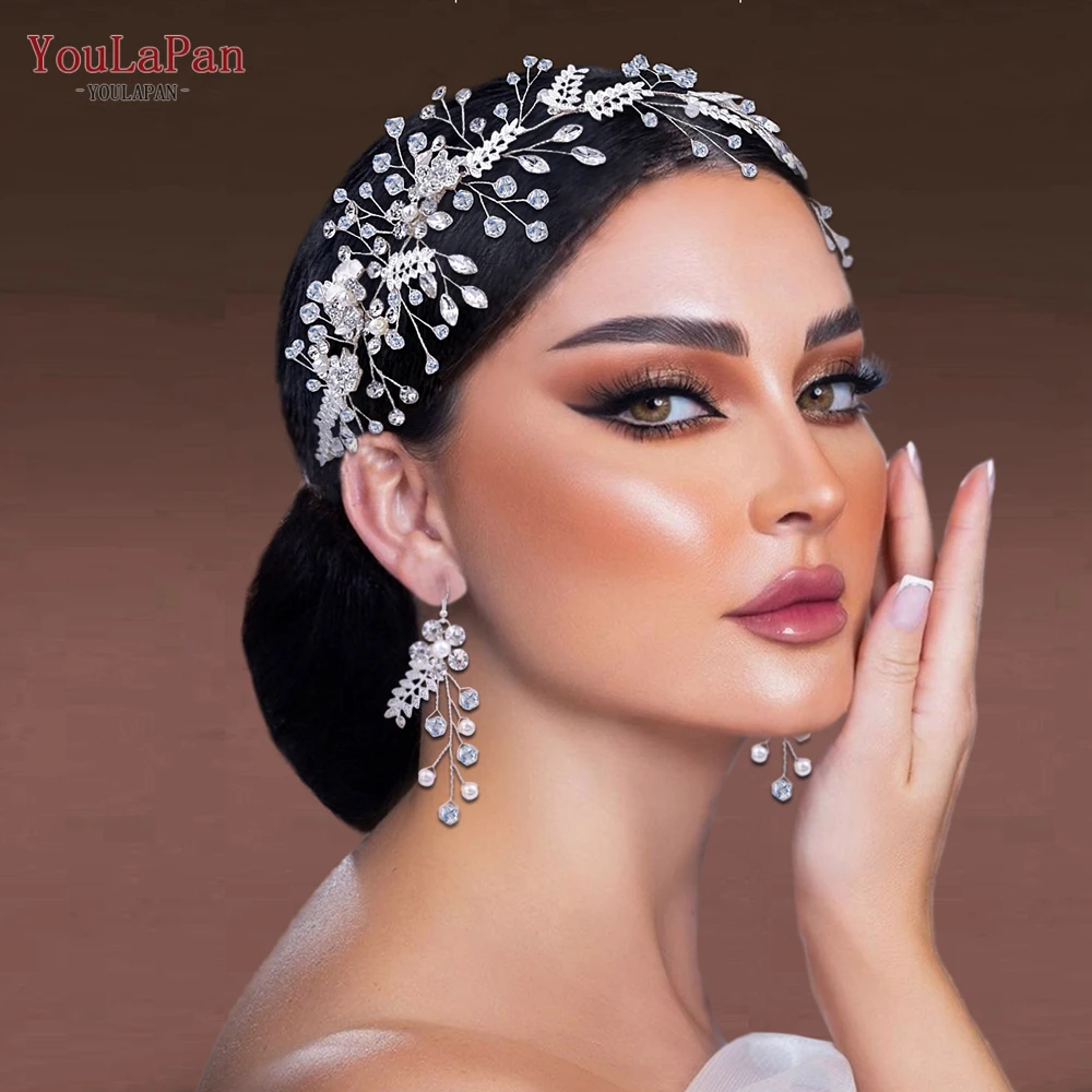 

YouLaPan Rhinestone Bridal Headband Wedding Hair Accessories Bride Hair Ornaments Woman Headpiece Earring Party Headband HP517