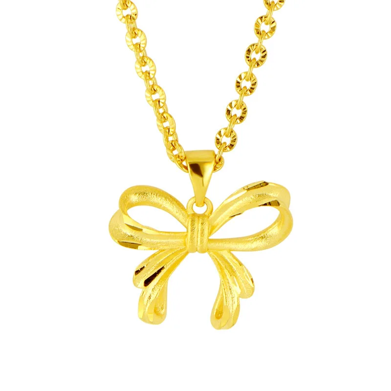 Pure gold new gold jewelry fashion bow pendant gold 24k necklace jewelry accessories