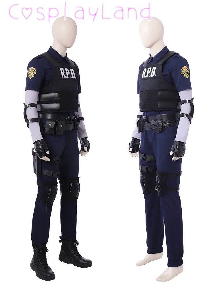 

Game RE 2 Remake Cosplay Leon Scott Costume Halloween Carnival Police Officer Outfit With Accessories For Adult Men Suit