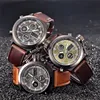 Brand Chronograph Business Watch For Men Fashion Leather Band Alarm Stopwatch Multi-function Movement Electronic Clock Black 4