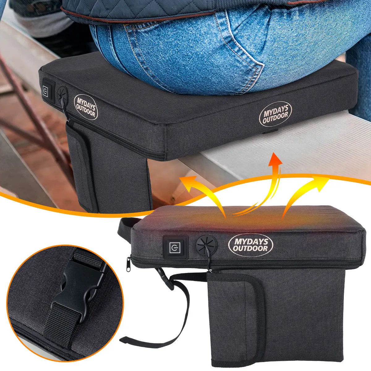 Портативный чехол на сиденье с электрическим подогревом, 3 режимами и съемной ушкой для кемпинга и прогулок на открытом воздухе
