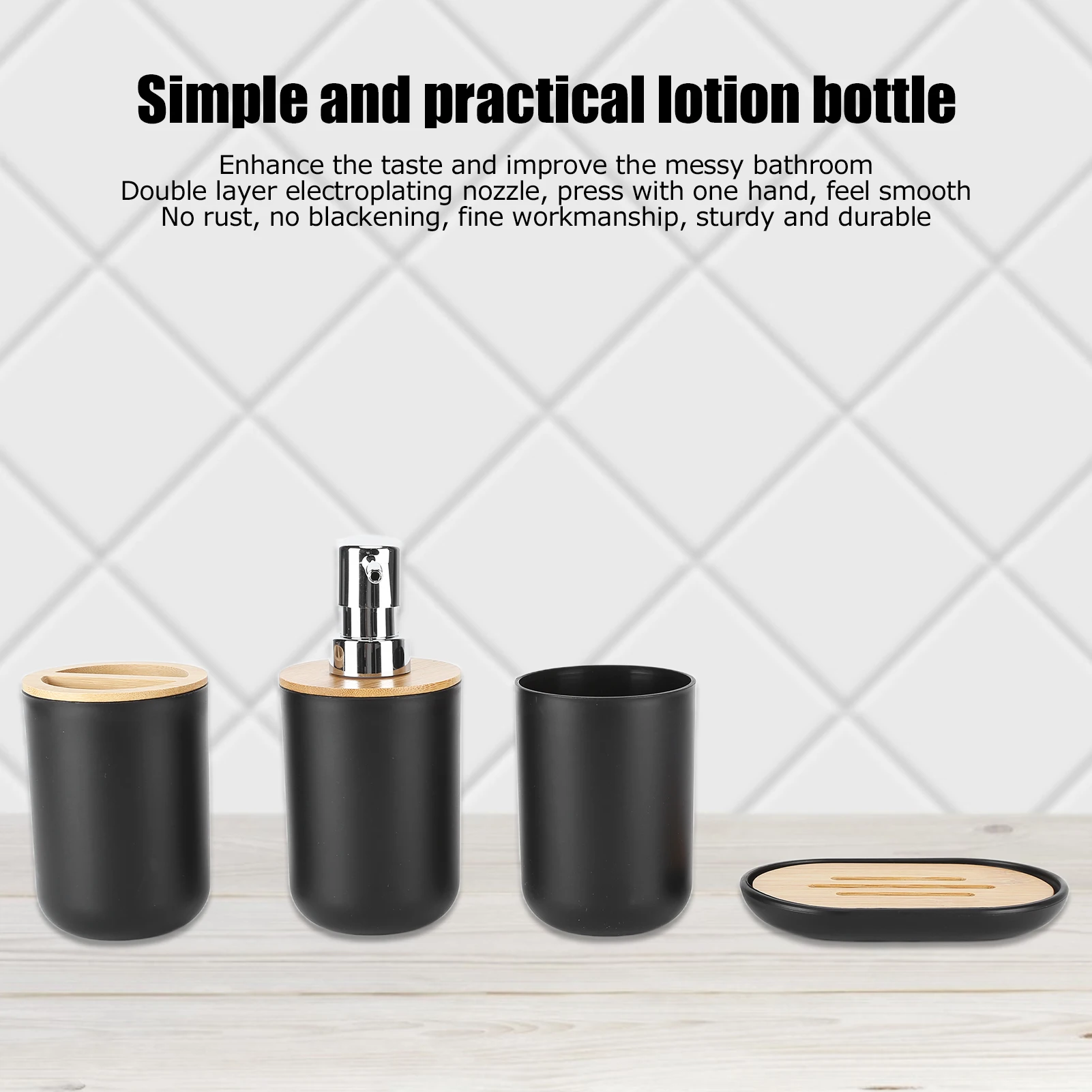 Bamboo Waterproof Bathroom Accessory Set Toothbrush Holder Dispenser Image 5