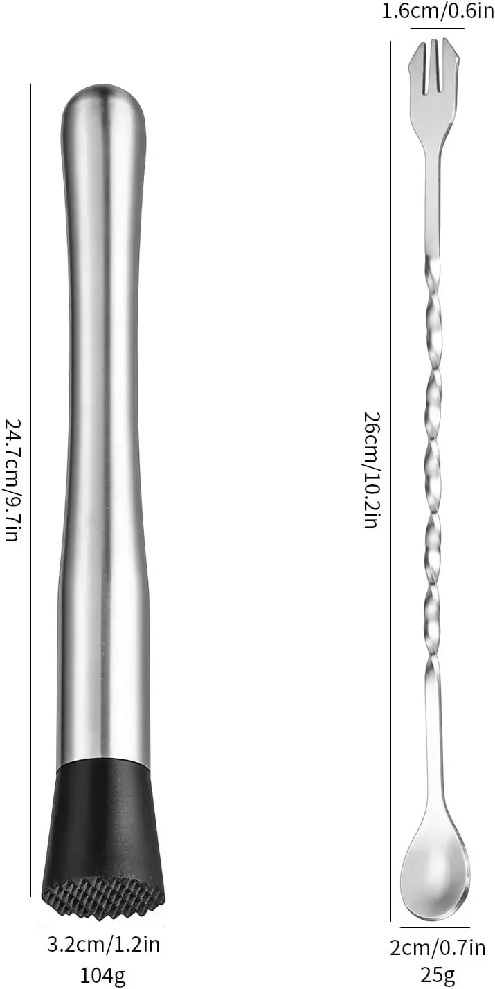 2 Pieces Stainless Steel Popsicle Sticks 10-inch Cocktail Ice Crusher Cocktail Milk Tea Ice Masher Bar Spoon Stirring Stick