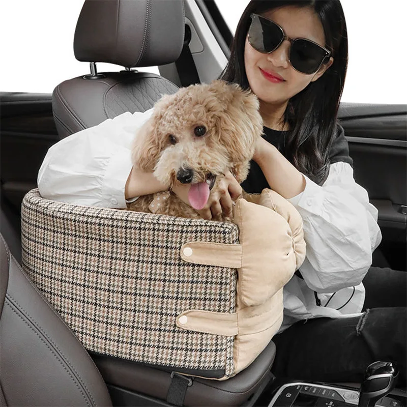 12 colors Cute Bow Dog Carrier Car Central Dog Car Seat Bed