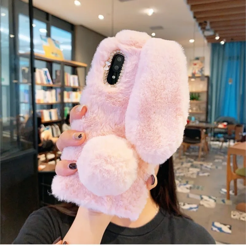 Plush Bunny Fur 3D Phone Case - Fluffy Cute Rabbit Design Silicone Cover