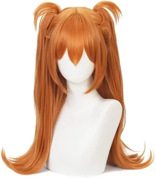 Parrucca Asuka Langley Arancione Evangelion, Parrucca Cosplay Asuka Langley con Doppio Coda di Cavallo a Clip