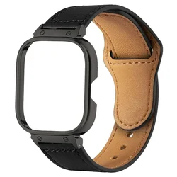 Premium Leather Watchband with Protective Cover and Strap Case for Redmi Watch 4 (Black-black case)