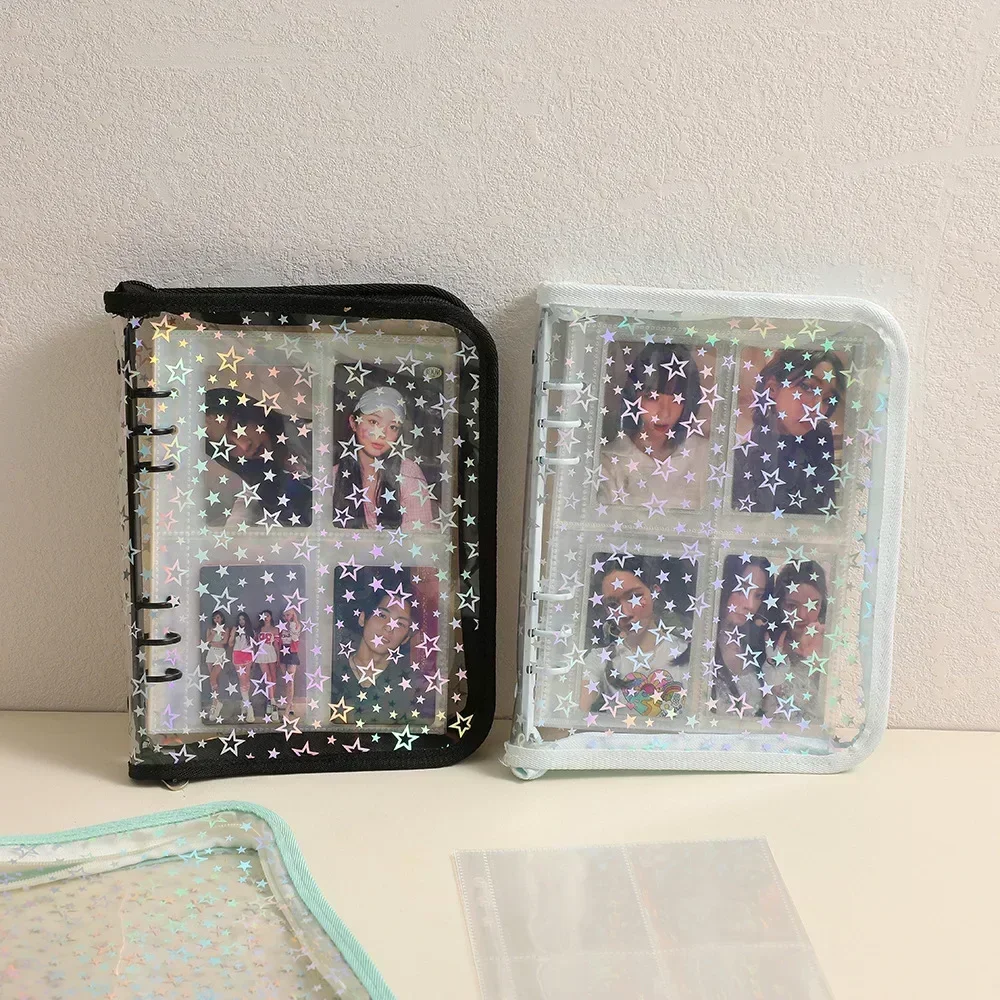 A5 Laser Star Zipper Binder Collect Book Refill Organizer