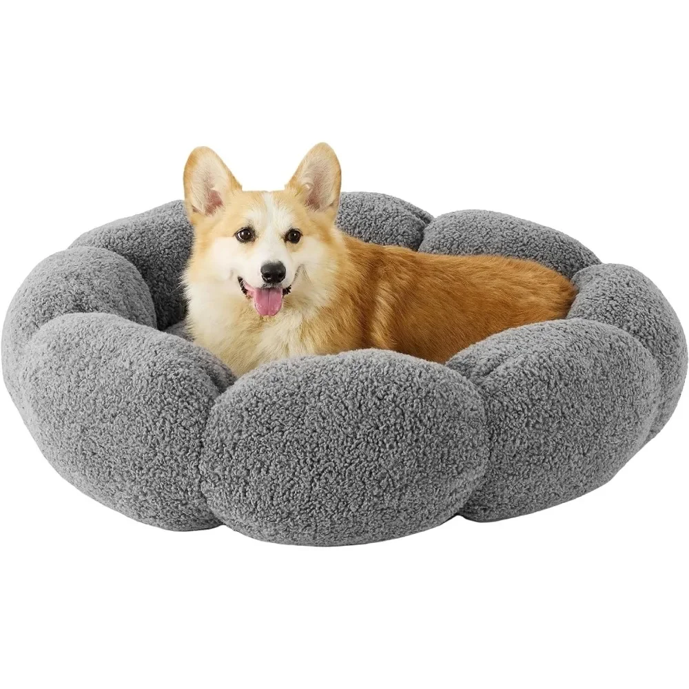 

Calming Large Dog Bed-Flower Donut Round Fluffy Puppy Bed in Plush Teddy Sherpa,Non-Slip Cute Flower Dog Beds,Fits up to 100 lbs