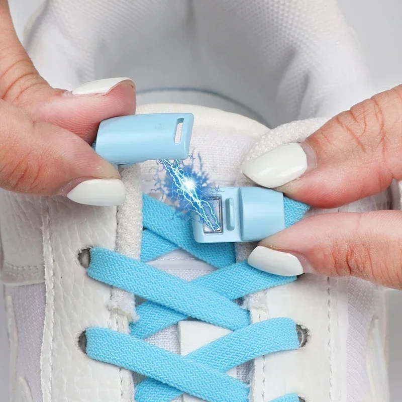 자석 탄성 신발끈 - 스니커즈용 노타이 레이지 플랫 이중 탄성 신발끈 (어린이 및 성인용) - 간편하게 신을 수 있는 신발끈