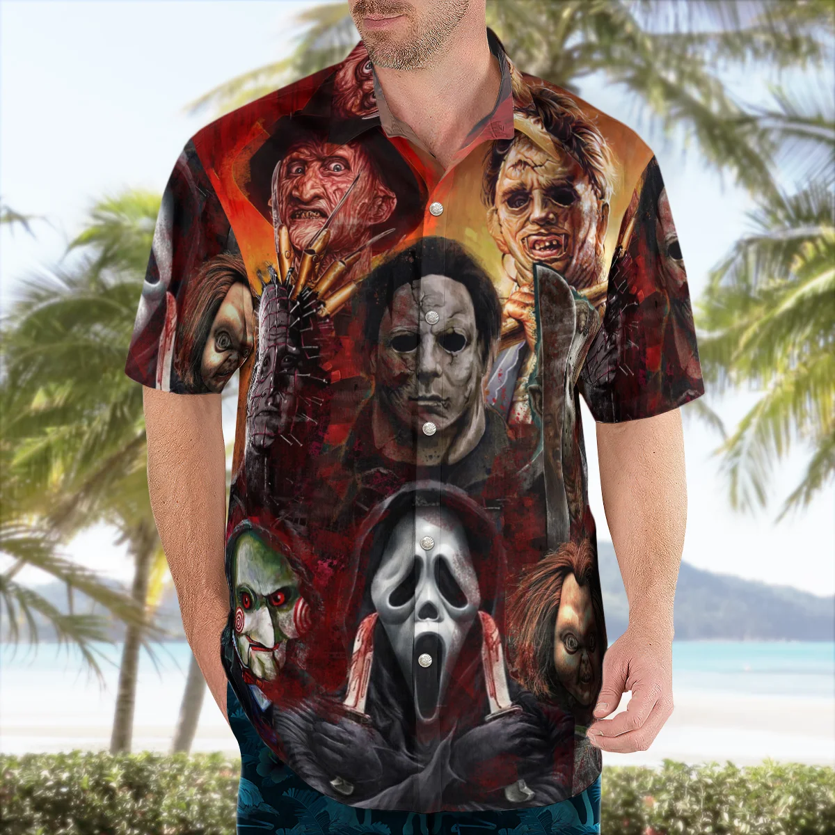 Hawaiian men's short sleeve shirt, large street clothes, 3D, Halloween terror, beach, summer, 5XL, Homme2022